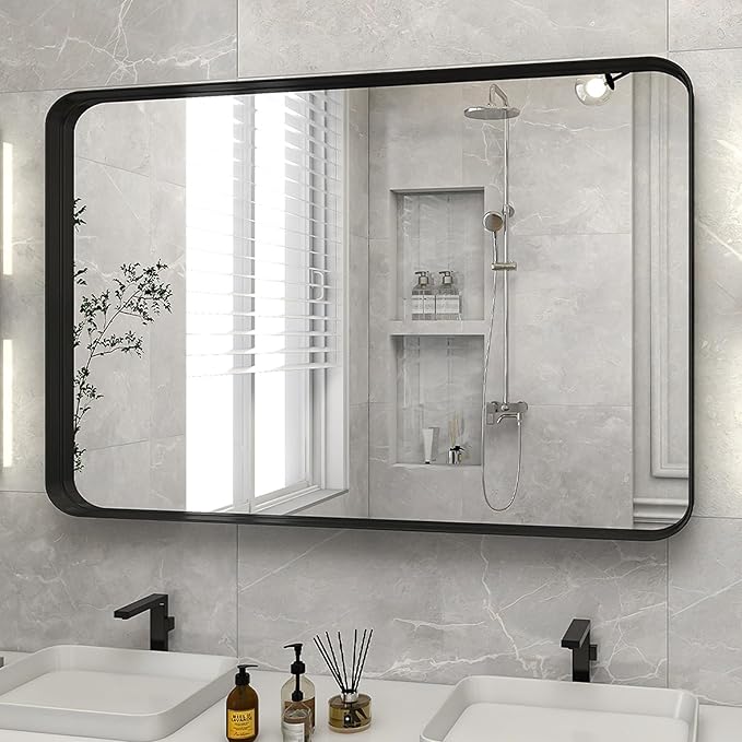 Bathroom Mirror 24x36 inch, Modern Round Corner Bathroom Vanity Mirror by VooBang