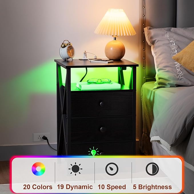 AMHANCIBLE Night Stand Set 2, LED Nightstand - Image 9