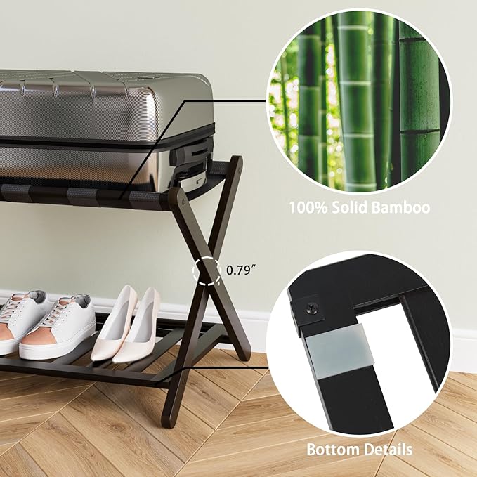 2 Pack Fully Assembled Black Bamboo Luggage Racks - Image 2