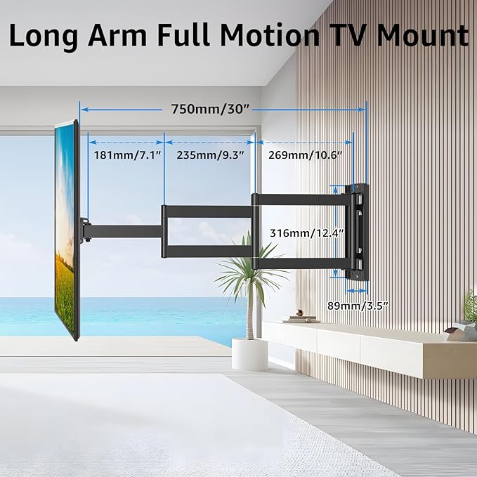 MOUNTUP Corner TV Wall Mount for Most 26-65 Inch TVs, Long Arm TV Mount - Image 3