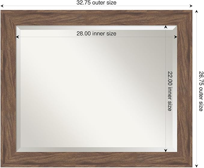 Amanti Art Brown Wall Mirror 27x33 Pia Medium Brown Rectangle Bathroom Mirror - Image 3