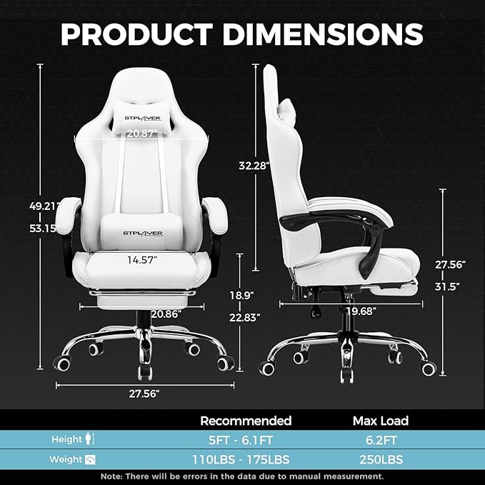 GTPLAYER Gaming Chair with Footrest, Computer Chair with and Lumbar Support - Image 3