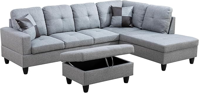 Couches for Living Room Modern L Shaped Couch Comfy Linen Fabric 3 Pieces - Image 3