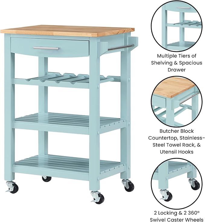Convenience Concepts Ellaine Butcher Block Kitchen Cart 24.75" - Image 3