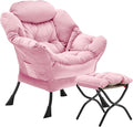 Lazy Chair with Folding Ottoman, Accent Chair Velvet Upholstered with Metal by Youtanic