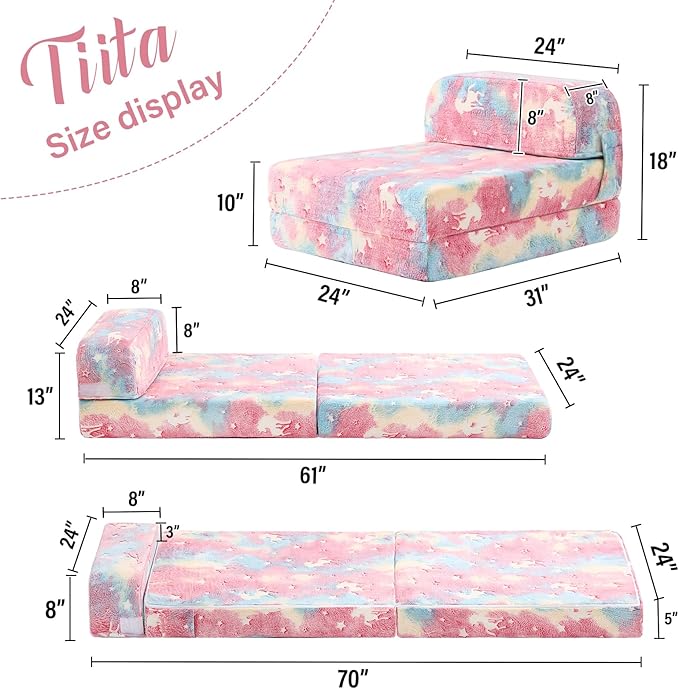 Tiita Folding Sofa Bed for Kids, Toddler Fold Out Couch Bed - Image 3