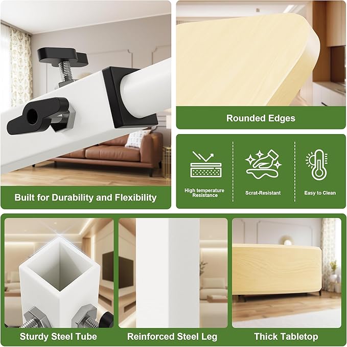 C Shaped End Table for Couch, Adjustable Height Couch Side Table, Horizontal - Image 6
