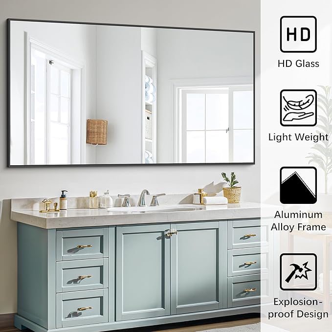 Black Bathroom Mirror for Wall, 30x48 Inch Rectangle Mirrors - Image 6