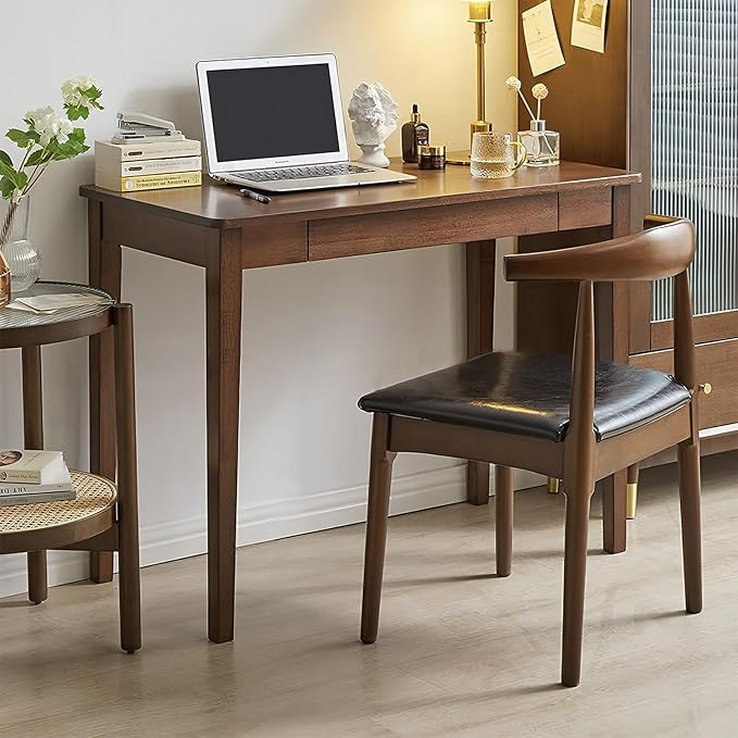 Solid Wood Computer Desk with Drawers, Modern Writing Desk - Image 3