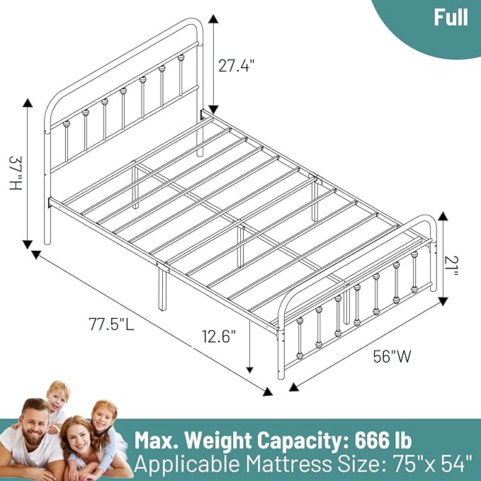 Full Size Bed Frame-Classic Metal Platform Bed Frame Mattress Foundation - Image 2