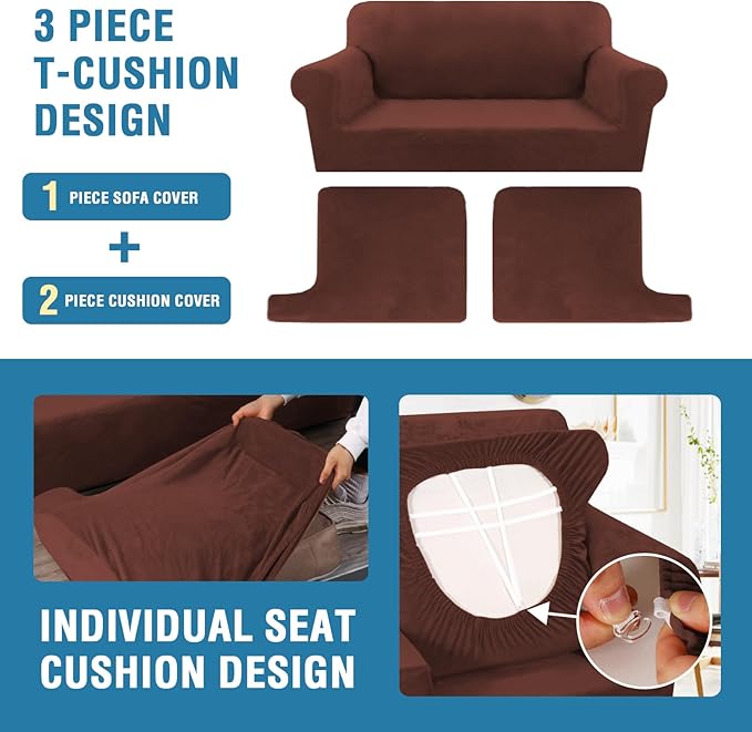 H.VERSAILTEX Sofa Cover 3 Piece T Cushion Sofa Slipcovers Thick Velvet Couch - Image 4