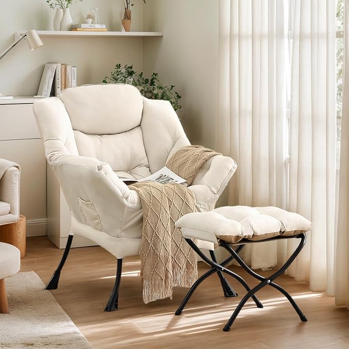 Lazy Chair with Ottoman, Large Modern Lounge Accent Chair with Armrests and - Image 3