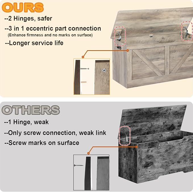 39.4" Storage Chest, Wooden Storage Bench, Large Storage Trunk - Image 4