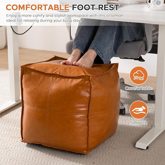 Pouf Ottoman Cover, 17.7" Square Unstuffed Pouf Cover, Faux PU Leather Moroccan - Image 9