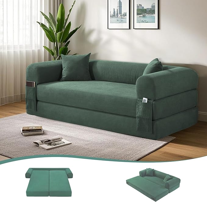 80" Convertible Sofa Bed, 3-in-1 Corduroy Folding Pull Out Couch by Cleanthewayyouwant