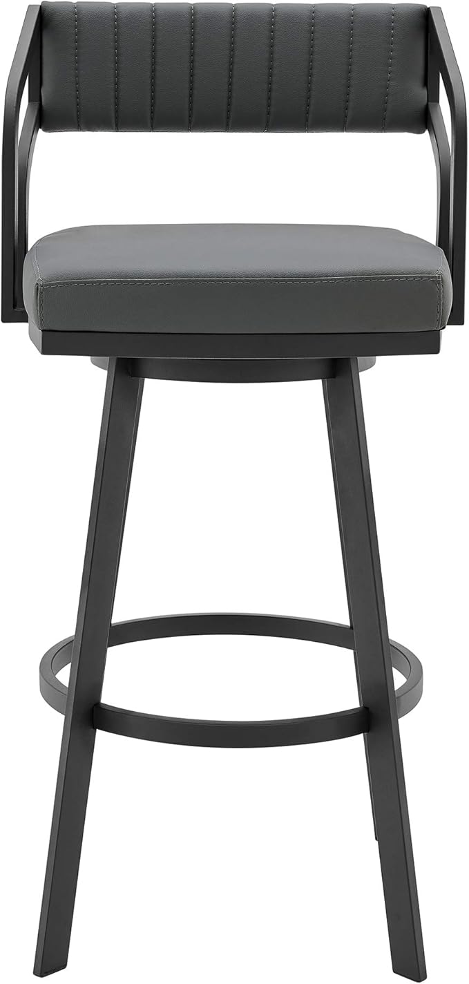Armen Living Capri Modern 26" Seat Height Gray Faux Leather and Black Stainless - Image 3