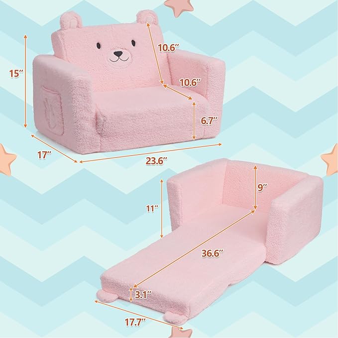 ALIMORDEN Fold Out Toddler Couch, Comfy 2-in-1 Cuddly Sherpa Bear Chair - Image 3