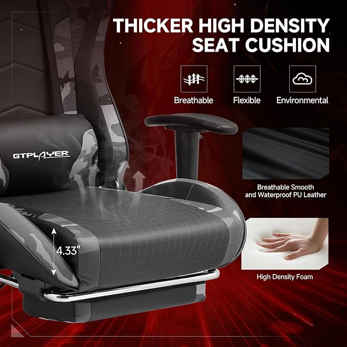 GTPLAYER Gaming Chair with Bluetooth Speakers and Footrest, Ergonomic Gamer - Image 6