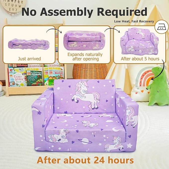 Kids Couch, 2-in-1 Kids Fold Out Sofa, Convertible Toddler Couch to Lounger - Image 3