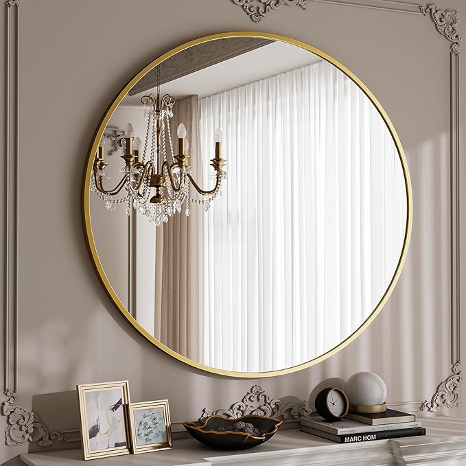 BEAUTYPEAK 40 Inch Round Mirror, Metal Frame Circle Mirror, Wall Mounted - Image 6
