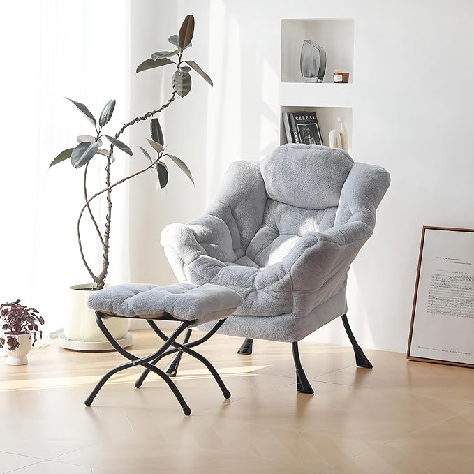 Plush Lazy Chair and Ottoman, Large Contemporary Accent Lounge Chair - Image 2