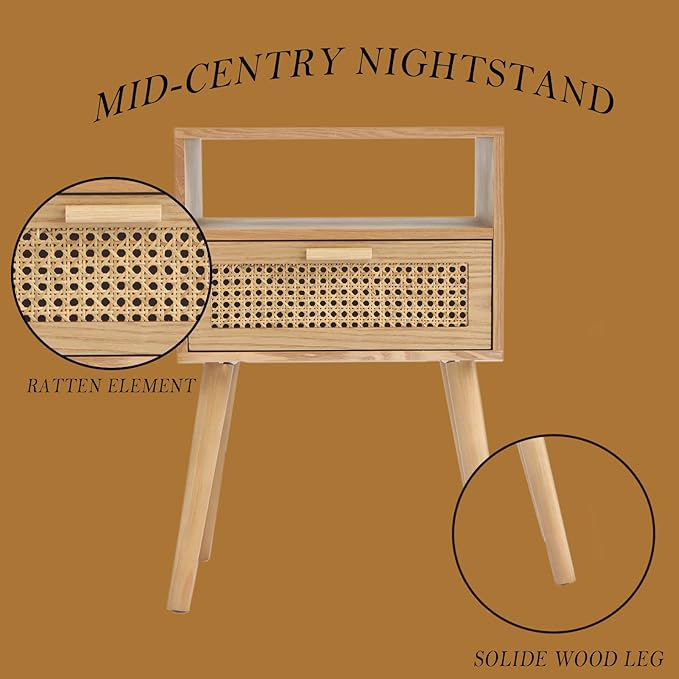 MaxSmeo Modern Nightstand Rattan Side End Table - Image 8