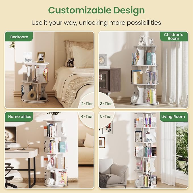Rotating Bookshelf, 5 Tier Spinning Bookshelf Tower, Corner Revolving Storage - Image 5