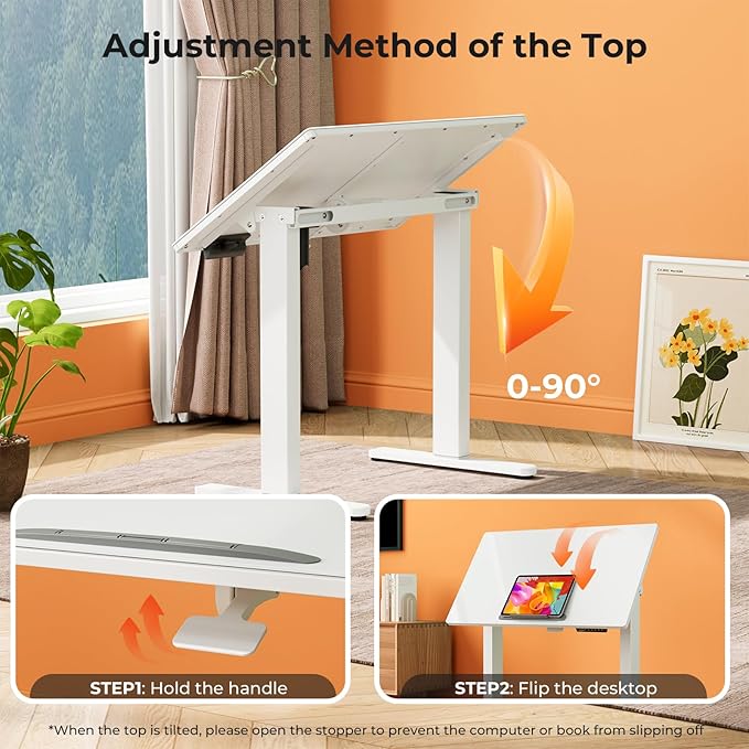 35inch Glass Standing Desk，90° Tiltable Mobile Rising Desk Height - Image 6
