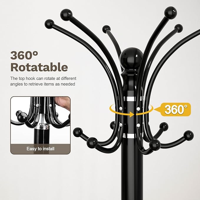 Coat Rack Freestanding with Marble Base, Heavy Duty Clothes Tree with Hooks and - Image 7