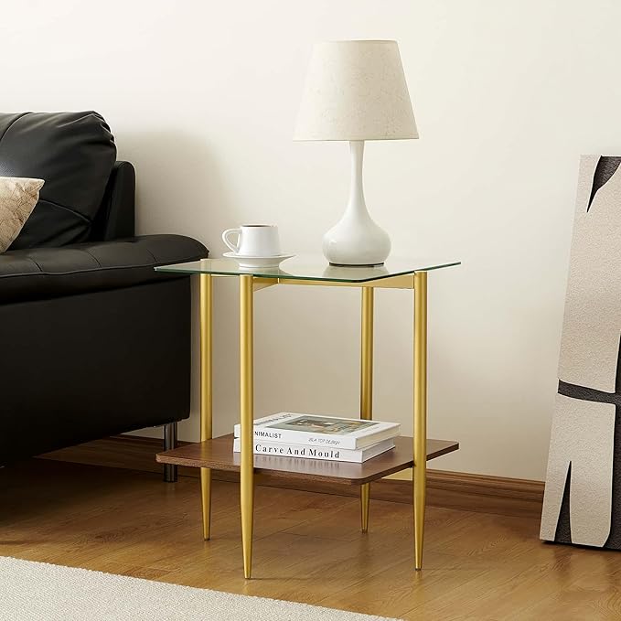 Square Glass End Table, Mid-Century Modern Sofa Table, L20*W20*H23 inch - Image 8