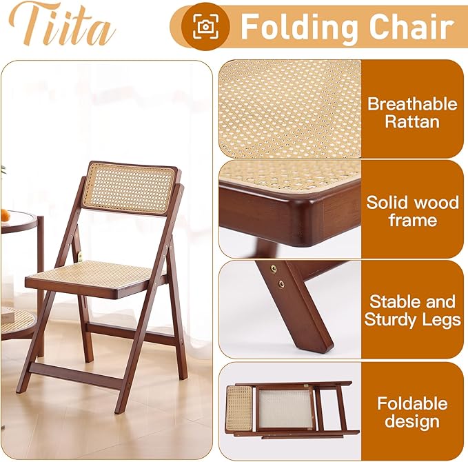 Tiita Rattan Dining Chairs Set of 1, Mid Century Modern Folding Chair, Bamboo - Image 7