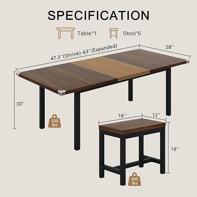 7-Piece Dining Table Set, Mid Century Modern Dinner Table - Image 2