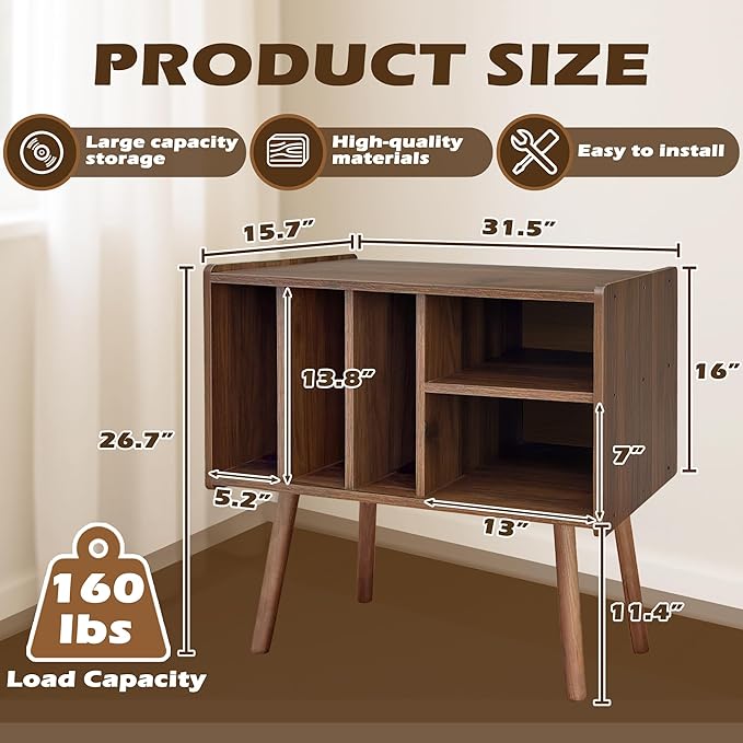 Record Player Stand with Vinyl Storage, Wooden Record Player Table with 5 - Image 2