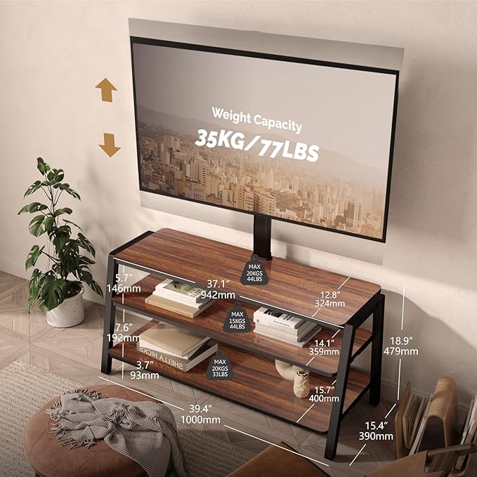 FITUEYES 3-Tier Floor TV Stand for 37-70 Inch TVs Entertainment Center Stand - Image 4