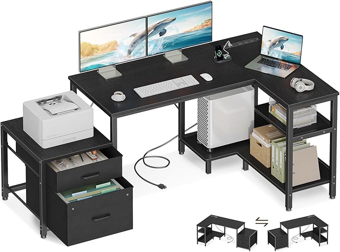 Casaottima L Shaped Desk with Drawers & File Cabinet, Computer Desk with by Casaottima