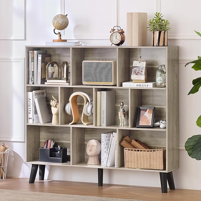 LEYAOYAO 10 Cube Bookshelf, 3 Tier Modern Wide Bookcase by LEYAOYAO-Findtheshiningpointofyourideallife%EF%BC%81