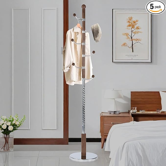 Coat Rack Freestanding, Metal Wooden Coat Tree by Wioazo