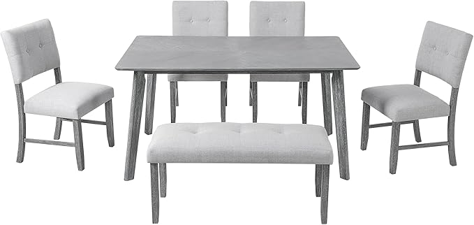 Merax 6 Piece Solid Wood Dining Table Set - Image 5