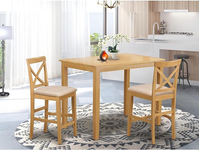 East West Furniture YAPB3-OAK-C 3 Piece Kitchen Counter Set - Image 6