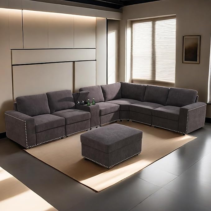 Sectional Couch Sofa with Ottoman Living Room Ottoman, U-Shaped Modern Couches - Image 3