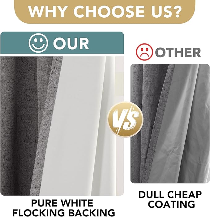 H.VERSAILTEX Primitive Linen Curtains 100% Blackout Curtain Drapes Burlap - Image 3