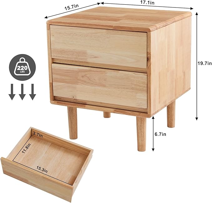 Uniclinens Nightstand with 2 Drawers Storage, Sofa Side Table End Tables Living - Image 2