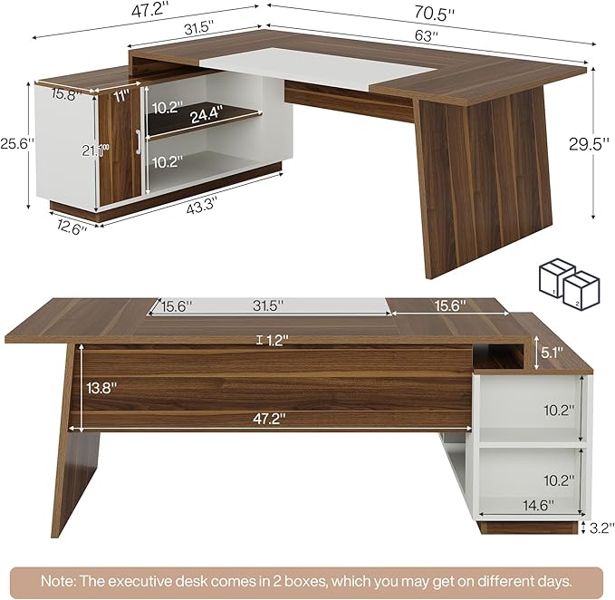 Tribesigns L-Shaped Executive Office Desk, 70.5-Inch Mid-Century Modern - Image 2