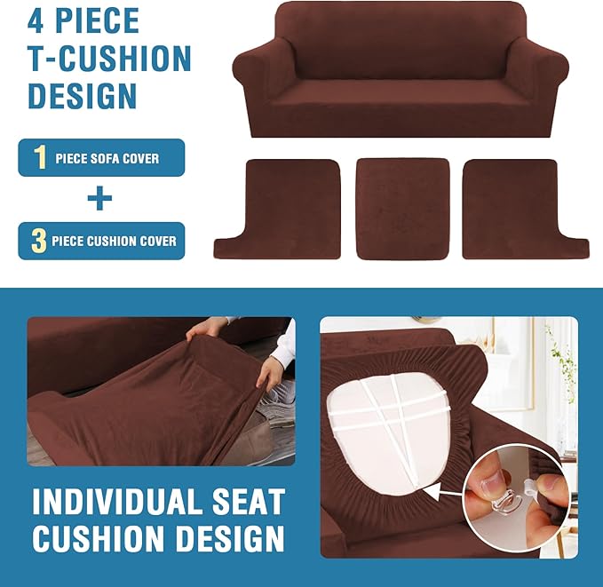 H.VERSAILTEX Sofa Cover 4 Piece T Cushion Sofa Slipcovers Thick Velvet Couch - Image 4