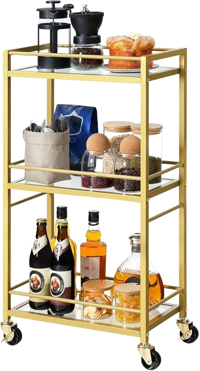 Bar Cart for The Home, 3-Tier Drink Cart on Wheels, Home Bar Serving Cart - Image 8