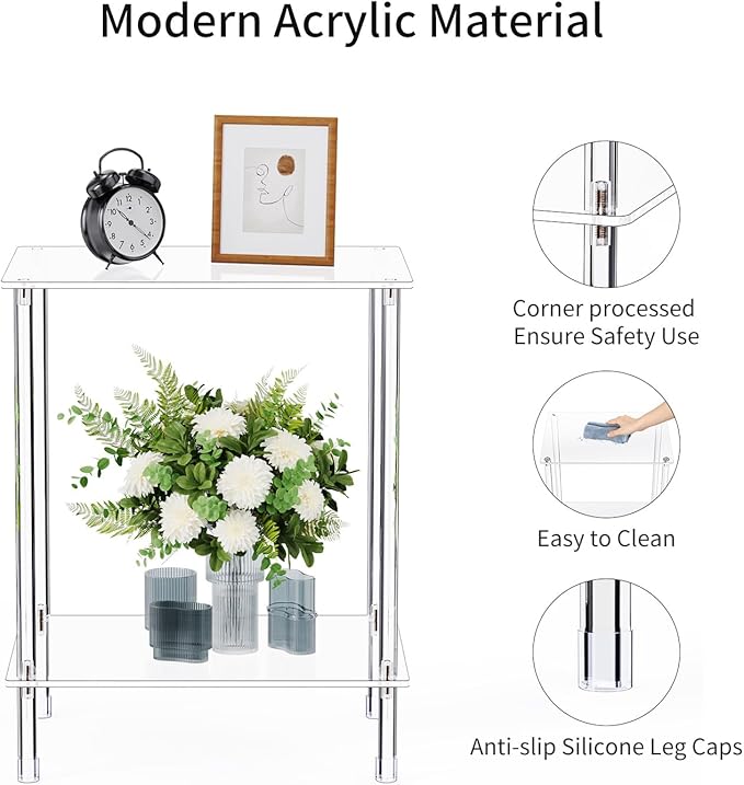 Clear Acrylic Side Table, 2-Tier End Table - Image 4