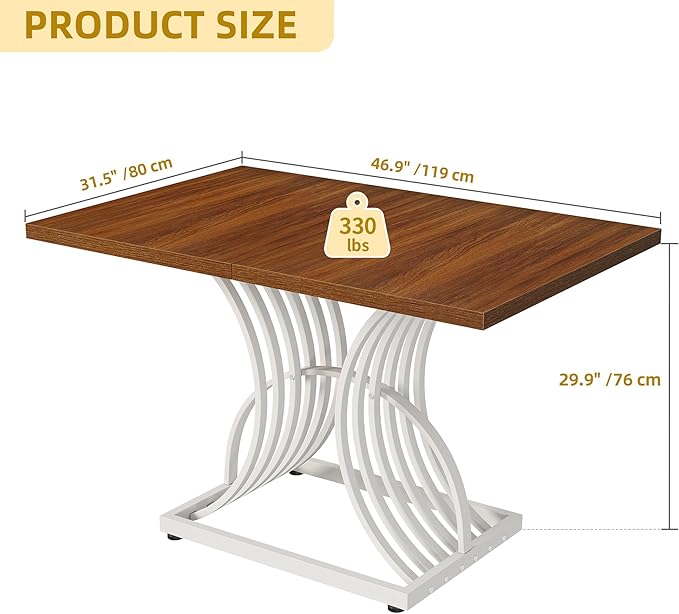 DWVO Modern Dining Table for 4 People 47 Inch Rectangular Kitchen Table - Image 2
