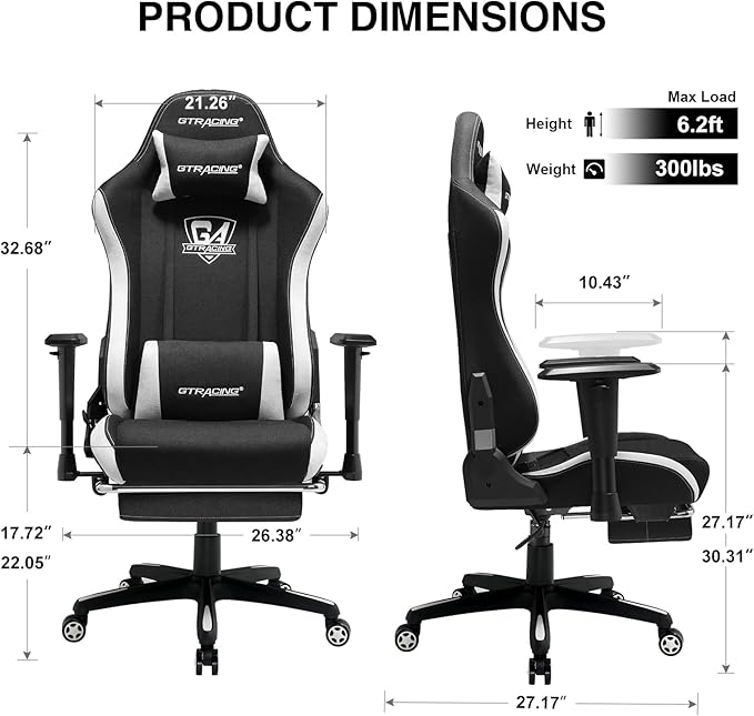 GTRACING Gaming Chair with Footrest, Fabric Breathable Big and Tall Ergonomic - Image 3
