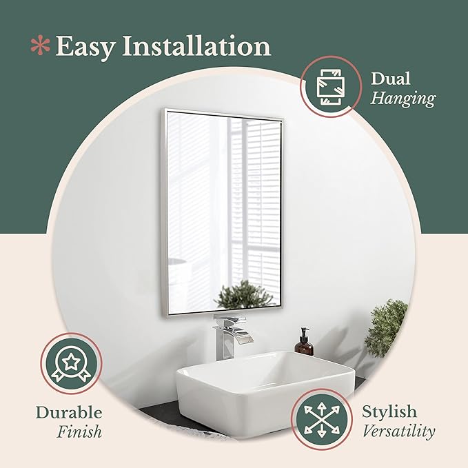 Hamilton Hills 24x36 inch Polished Silver Metal Framed Wall Mounted Mirror - Image 5