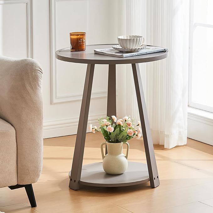 Round Solid Wood Side Table by Unknown